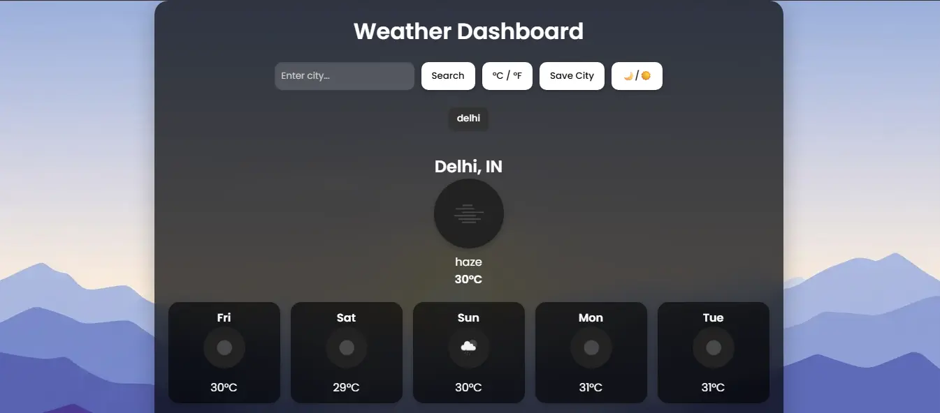 Screenshot of the Weather Dashboard app